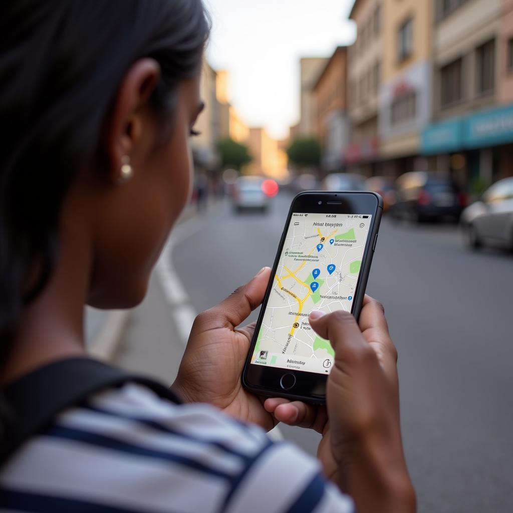 Tourist using a map app in Antananarivo