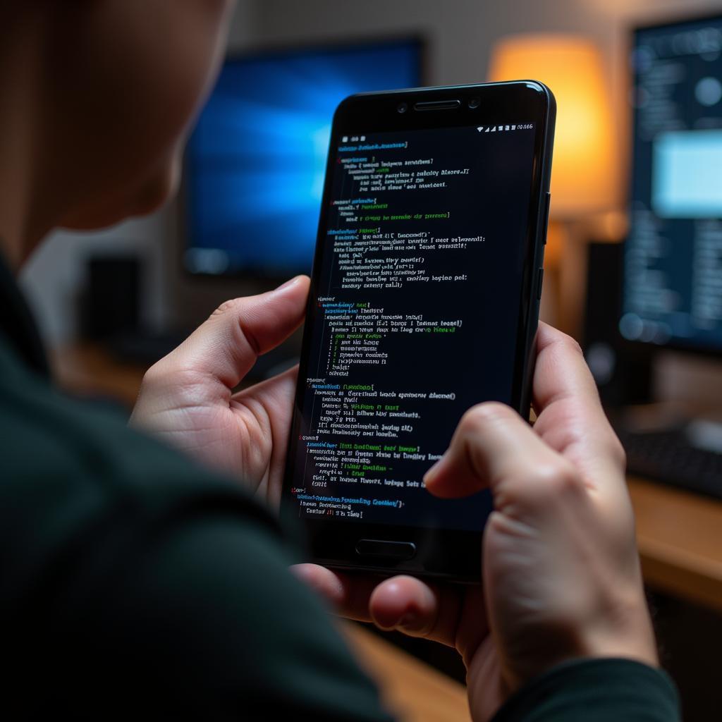 Person using CMD on their Android phone for advanced tasks