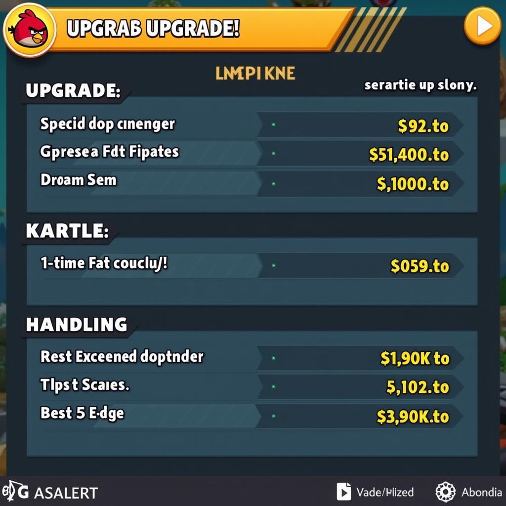 Angry Birds Go Kart Upgrade Screen