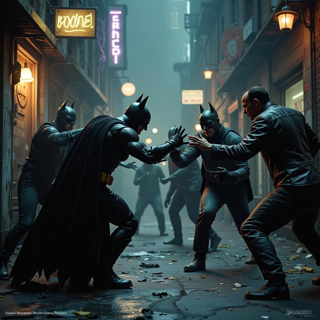 Batman Engaging in Combat with Joker's Thugs in Arkham City