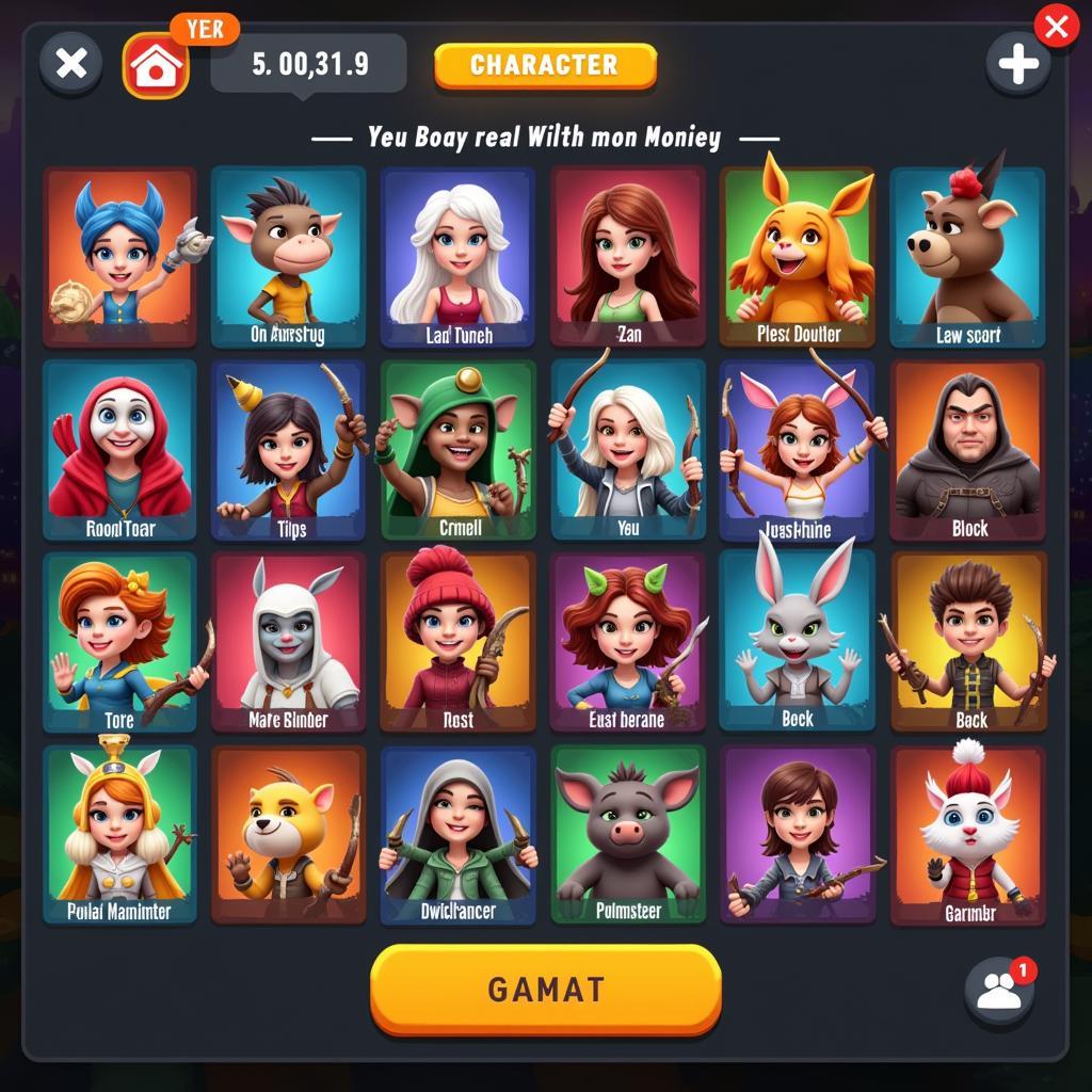 Bowmaster Mod Money Yeu APK Character Selection Screen