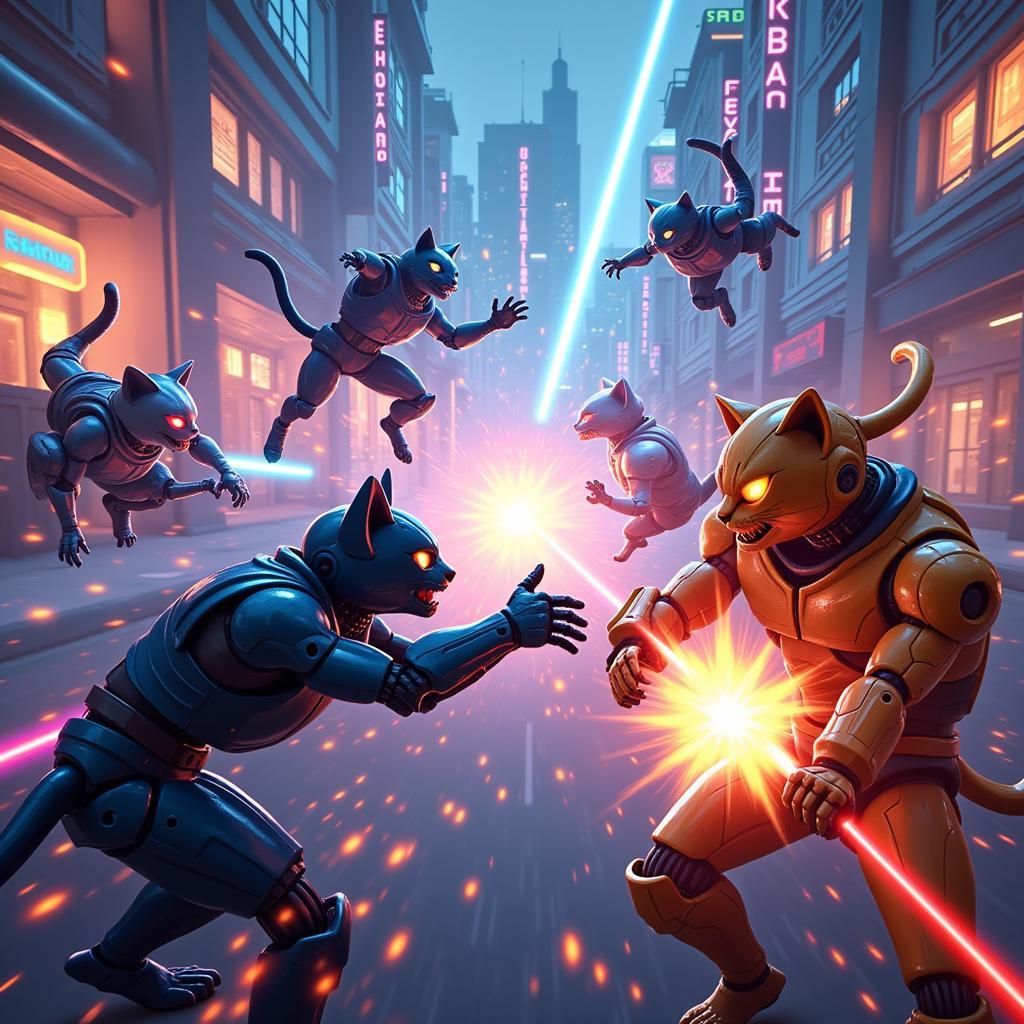 Epic battle scene in Cats Robot Mod APK