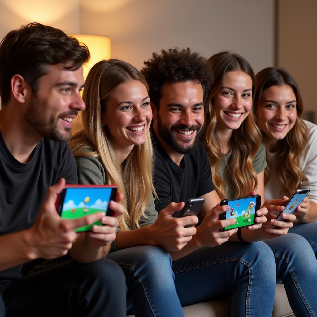 Friends Enjoying Mobile Games Together