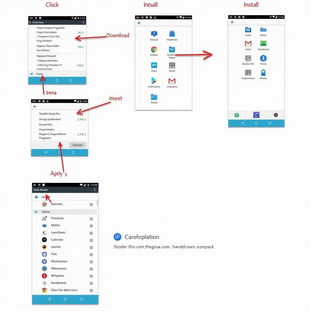 Hand-drawn icon pack installation process on Android device