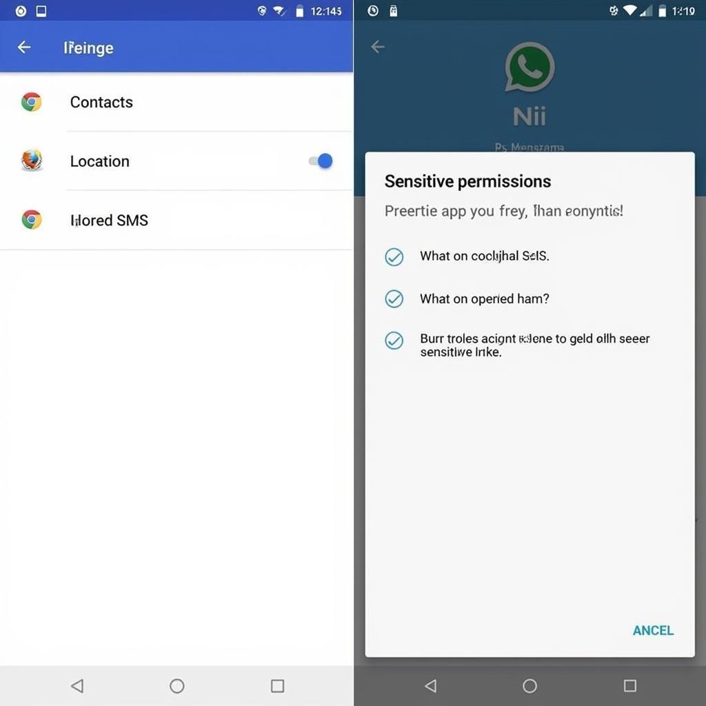 Example of suspicious permissions requested by a browser.apk