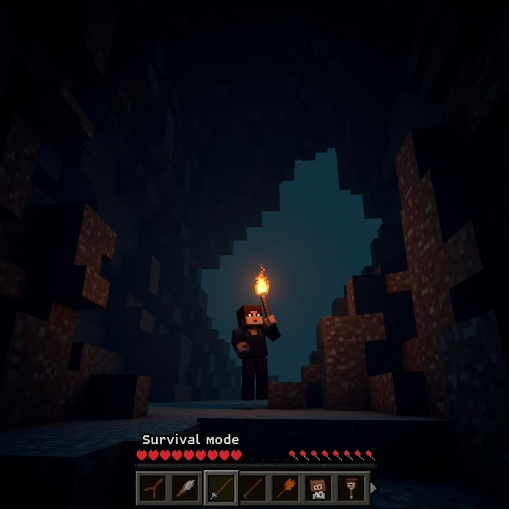 Navigating a Dark Cave in Minecraft PE APK Survival Mode