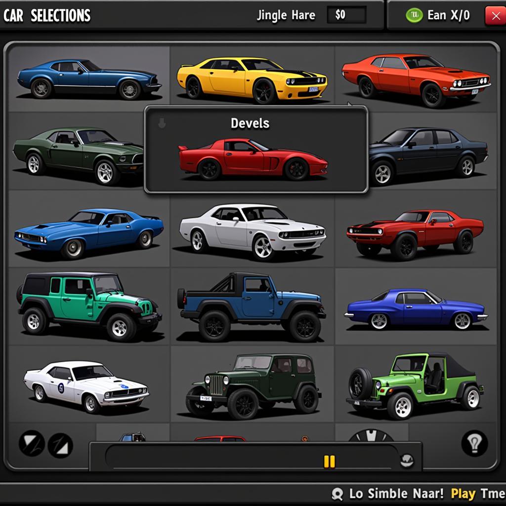 Reckless Getaway 2 Car Selection Screen