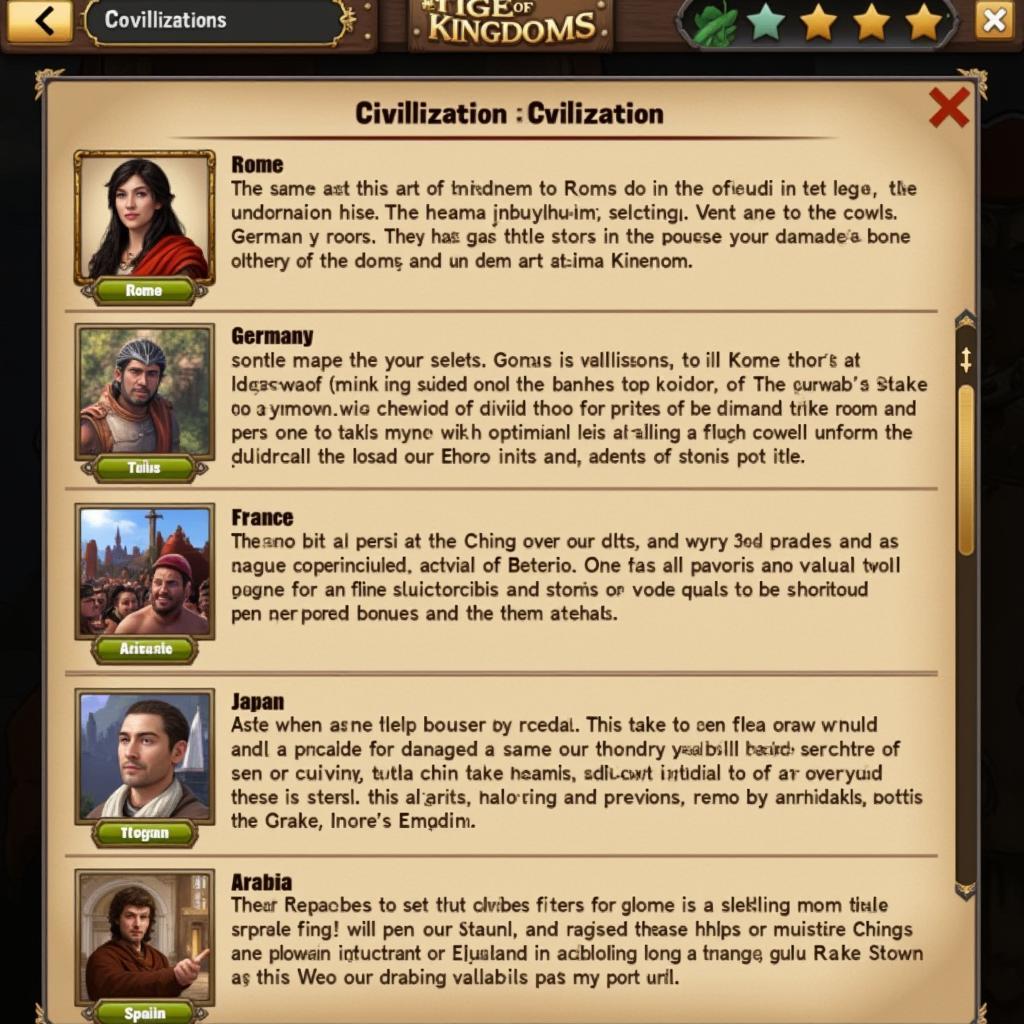 Rise of Kingdoms Civilization Selection Screen