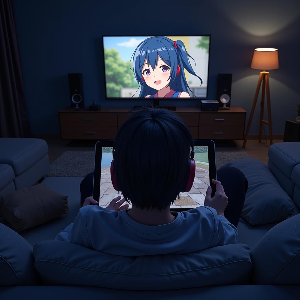 Watching Anime on Tablet with Headphones