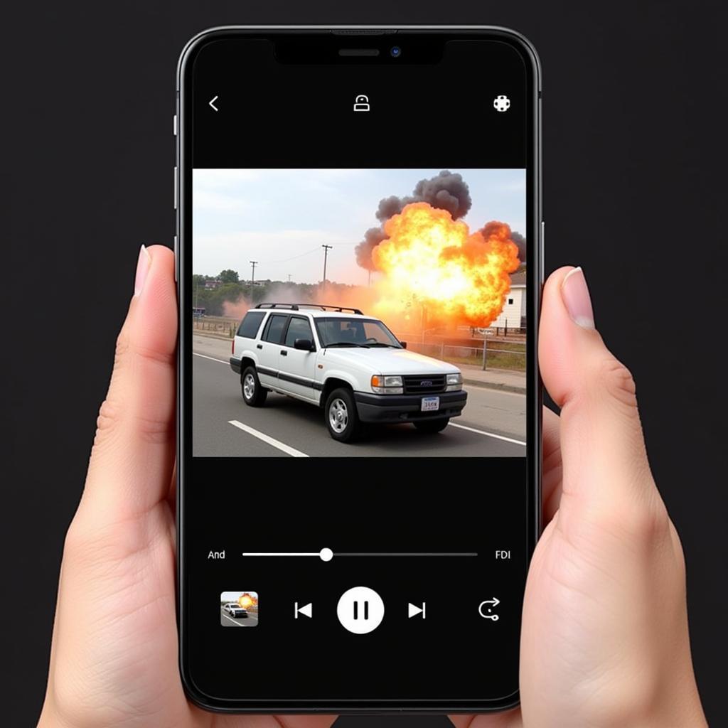 Editing a video using Action Movie FX Mod APK on a smartphone, showing a car chase scene with added explosion effects.