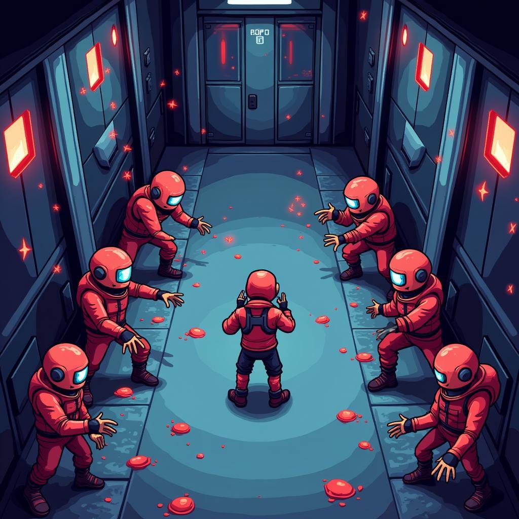 Ailment Mod APK gameplay screenshot showing the pixel art graphics and intense action.