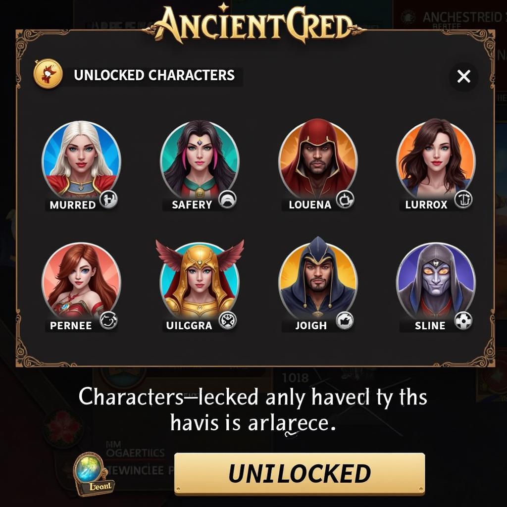 Ancient Creed Mod APK Character Selection Screen