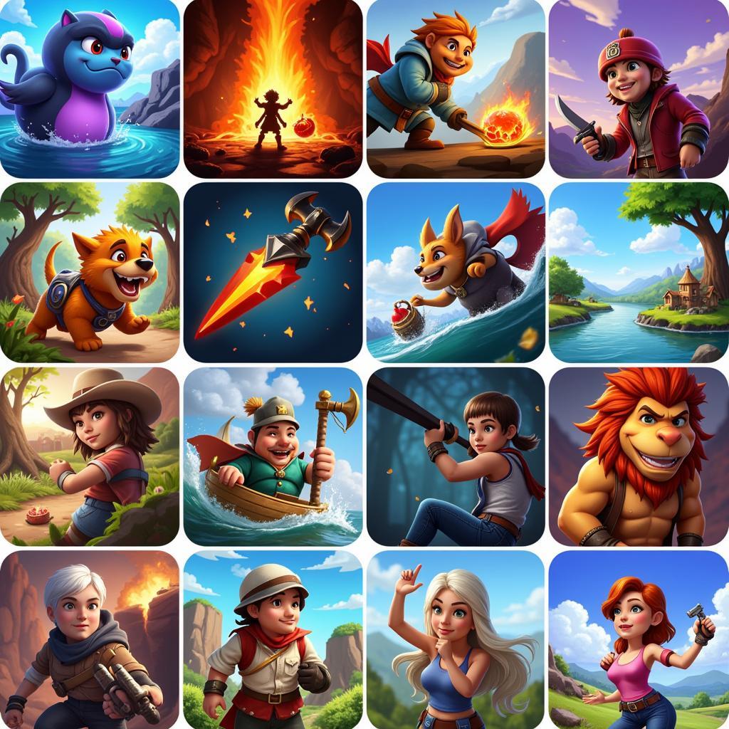 A collage showcasing the diverse range of game genres available through Android Games Room APK, from action-packed adventures to brain-teasing puzzles.