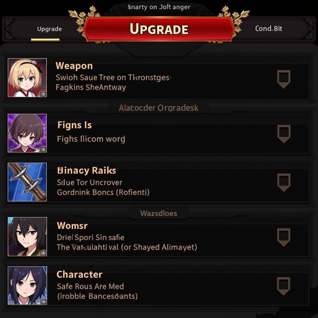 Upgrade screen in Anger of Stick 5 mod APK showcasing weapons and character upgrades.