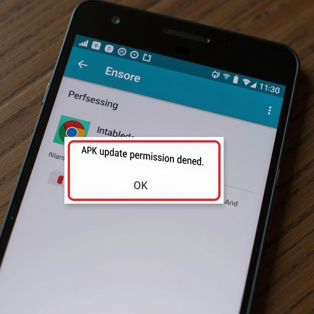 Android phone displaying the APK update permission denied error message