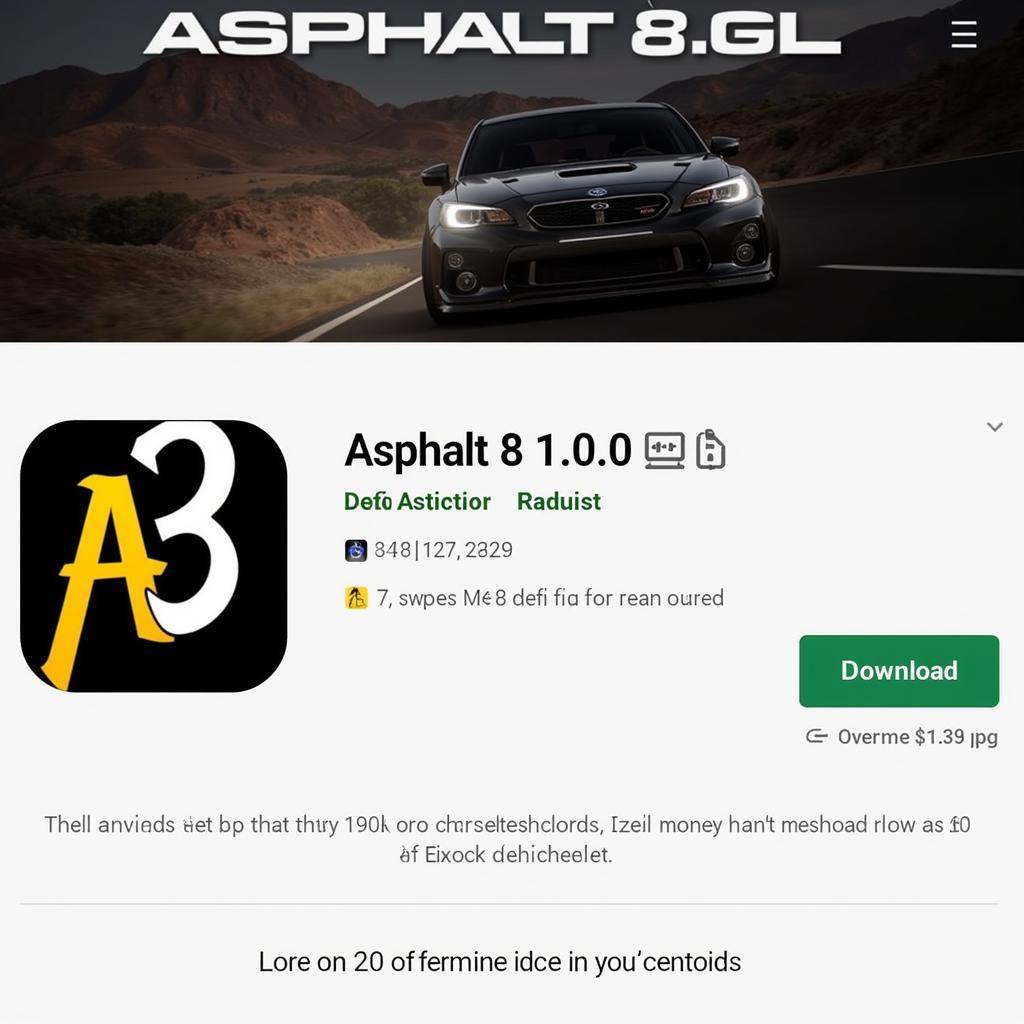 Asphalt 8 1.0.0 APK Download Screen