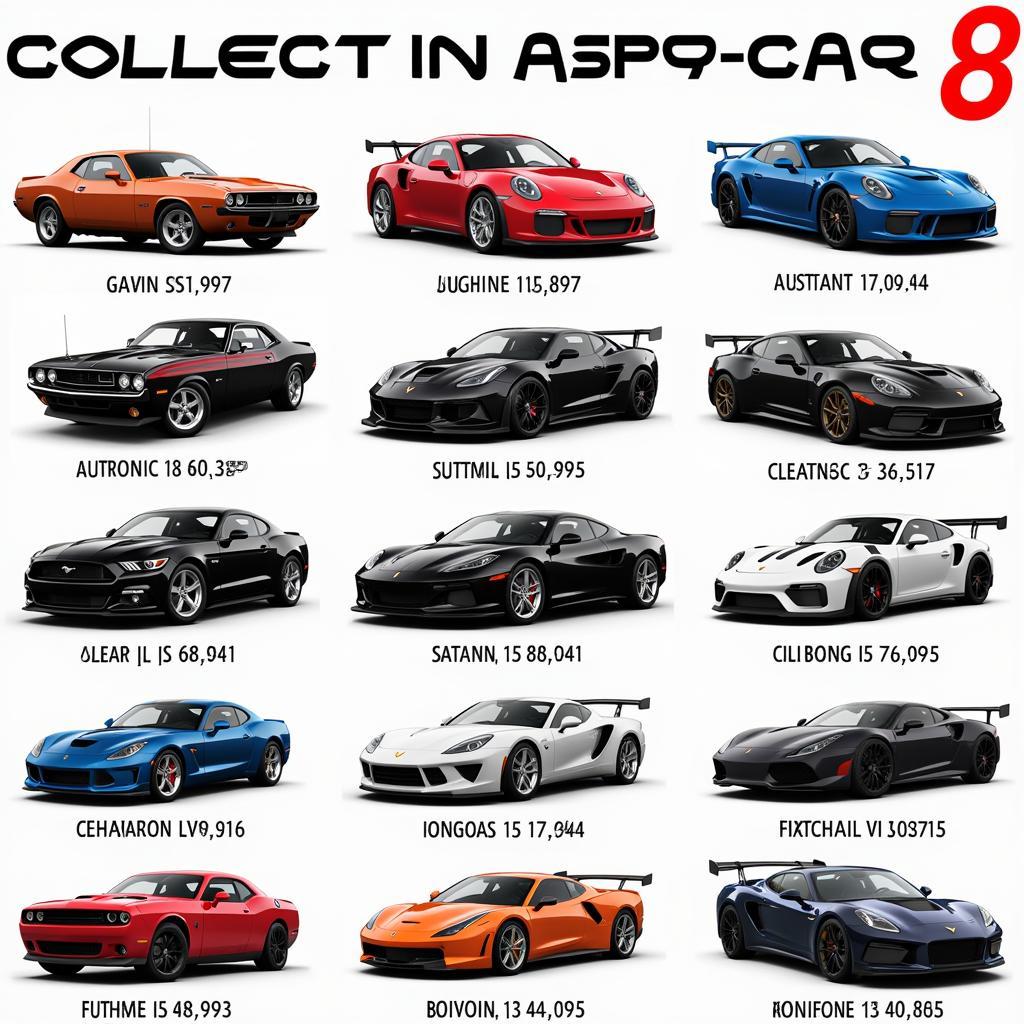 Showcase of the extensive car collection available in Asphalt 8 Appvn Apk.