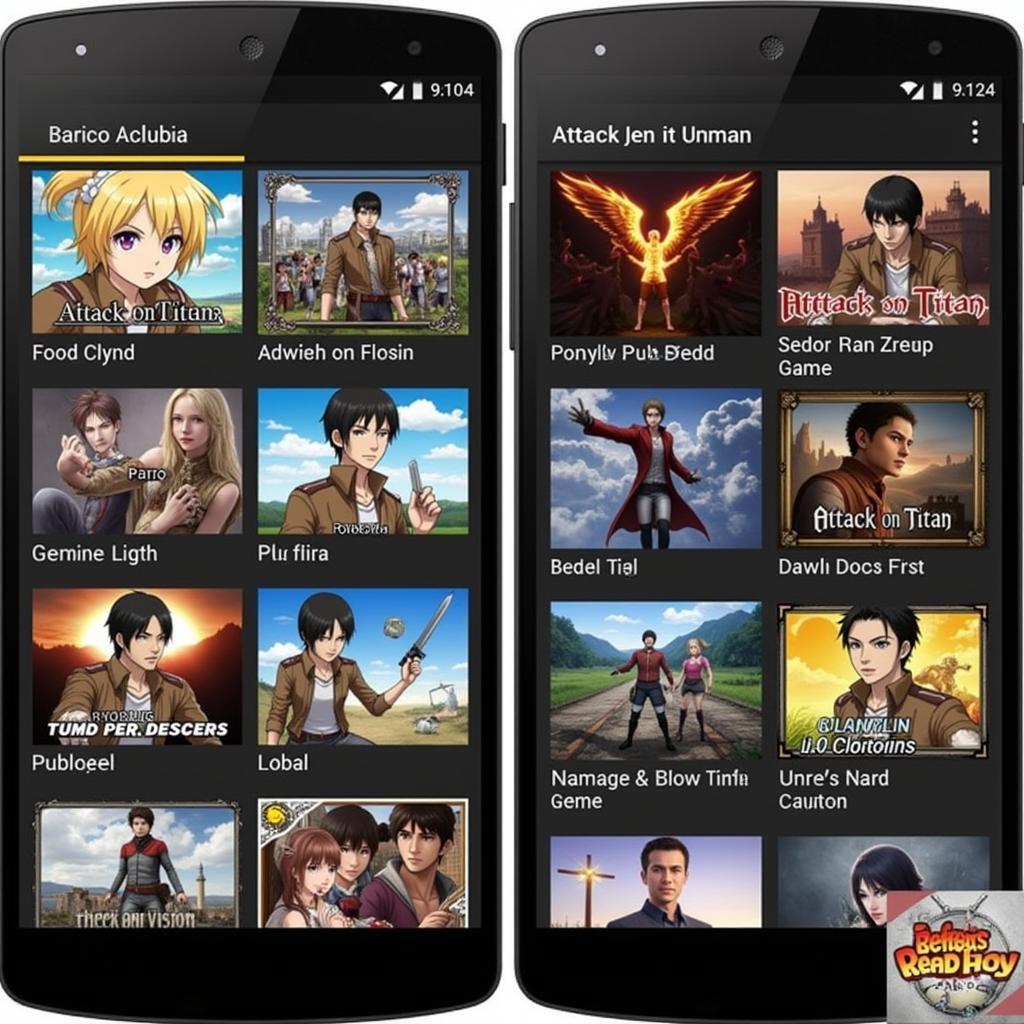 Various Attack on Titan game options available for download on Android devices