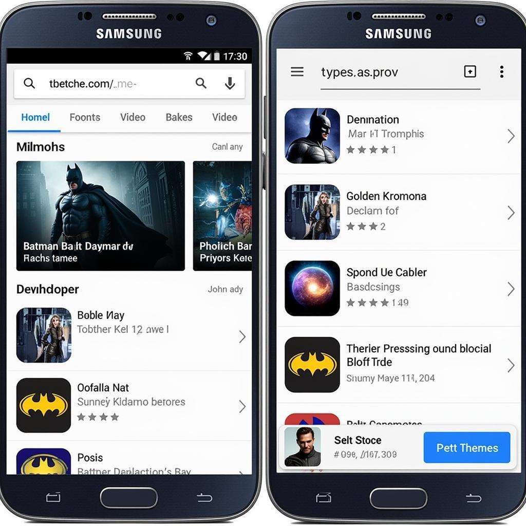 Search results for Batman themes on a Samsung phone