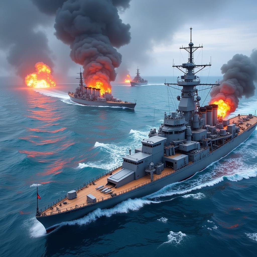 Intense Naval Battle in Battle of Warships Mod APK