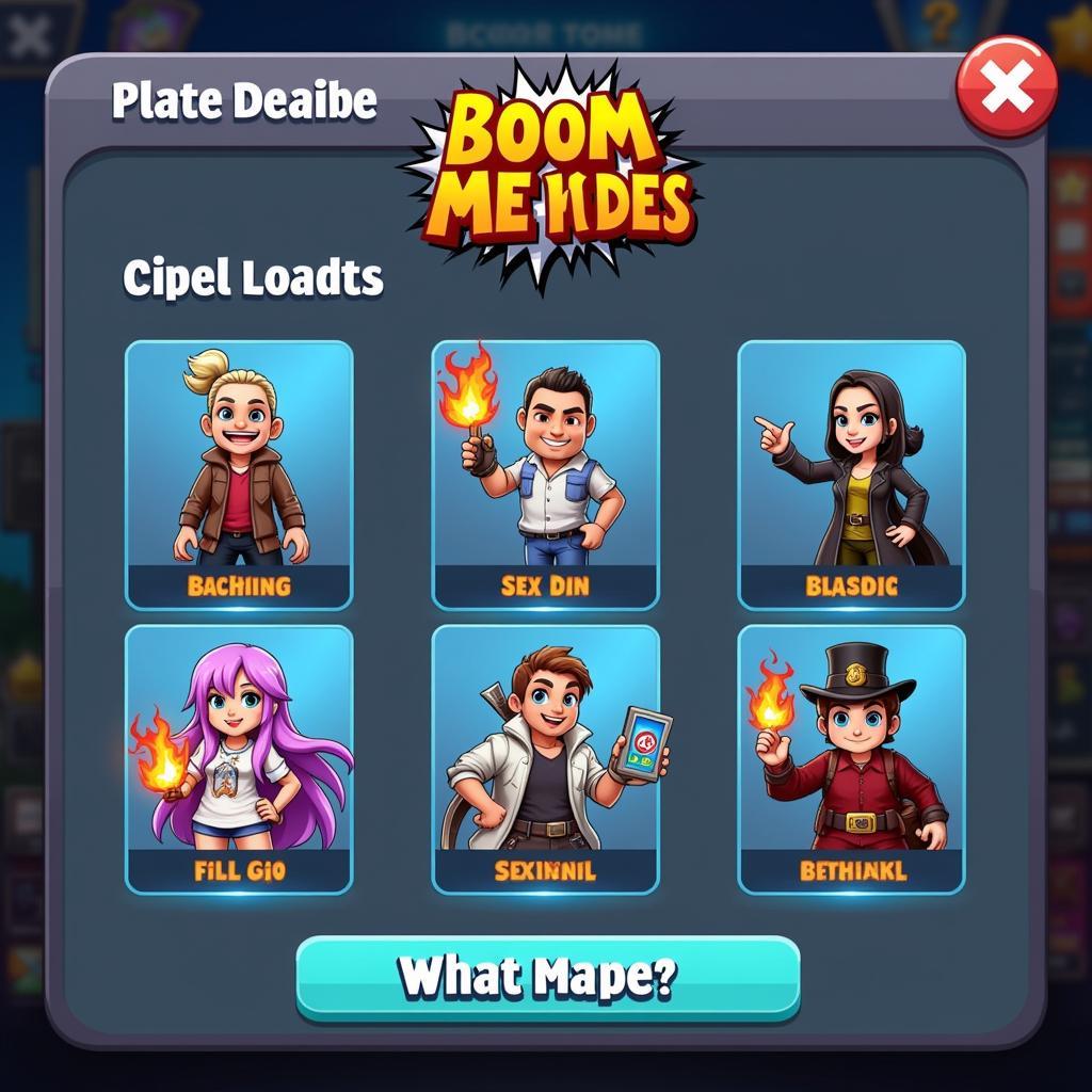 Character selection screen in Boom Me APK