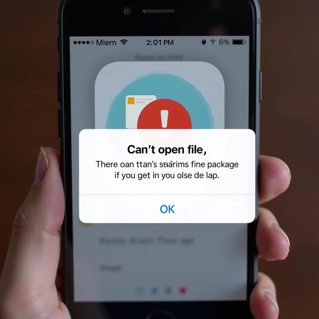 Error message showing "Can't open file" on an Android phone