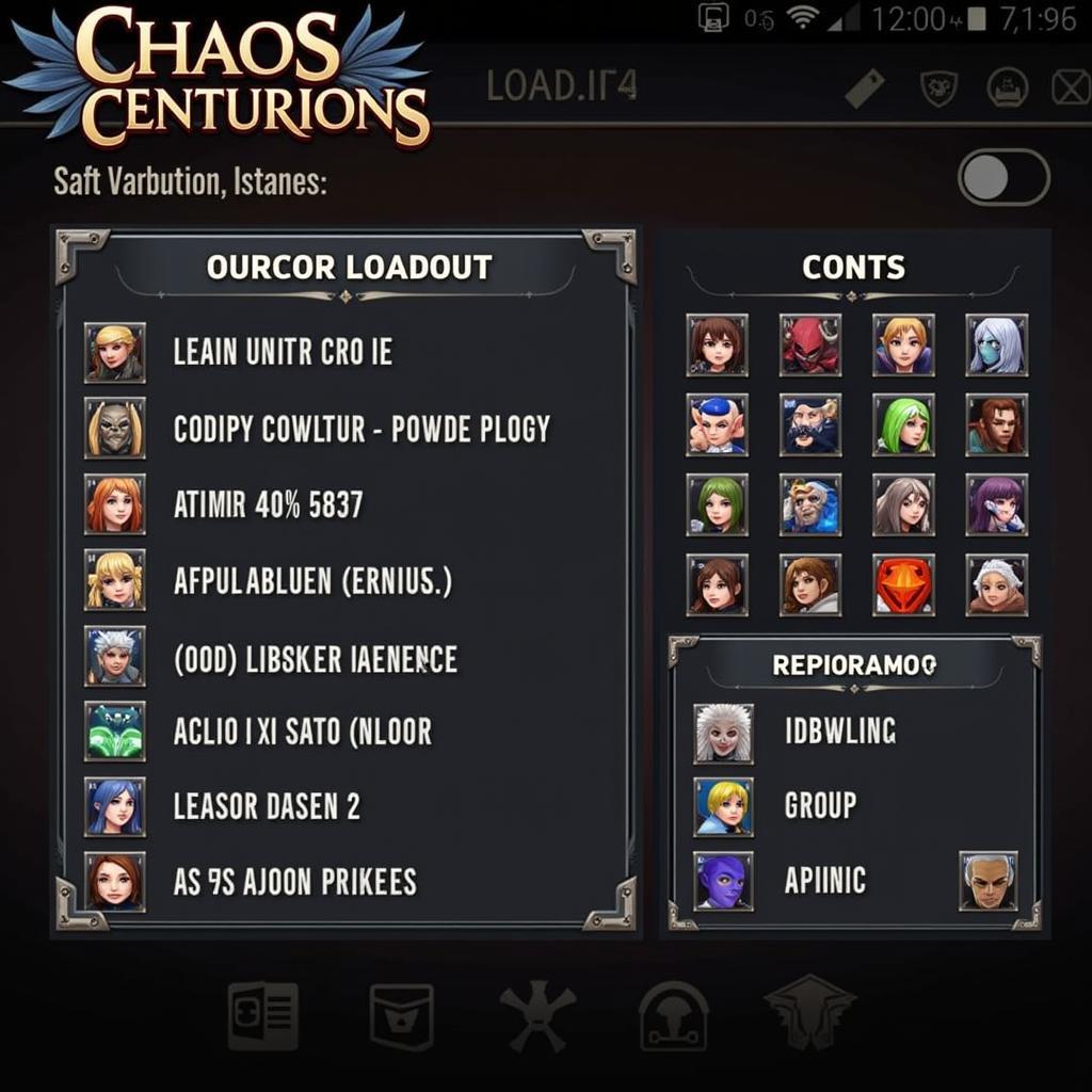 Chaos Centurions Character Selection Screen