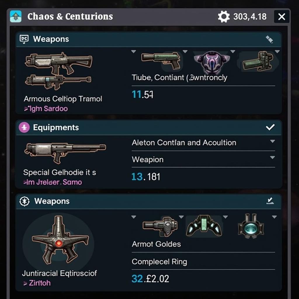 Chaos Centurions Weapons and Equipment Screen