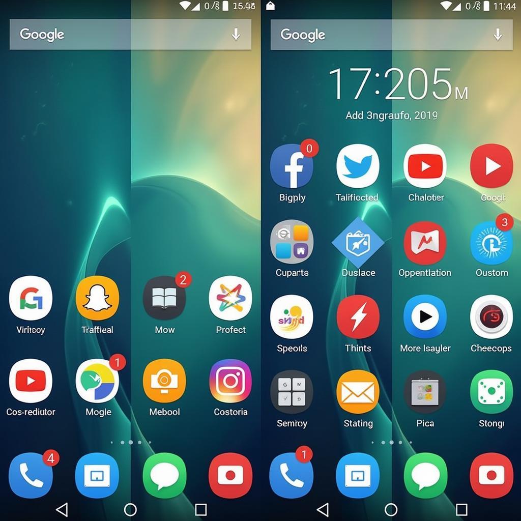 Example of a personalized Android home screen with round icons