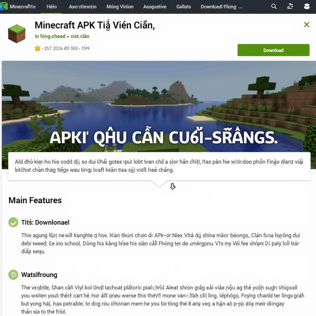 Minecraft APK Tiếng Việt Homepage Screenshot