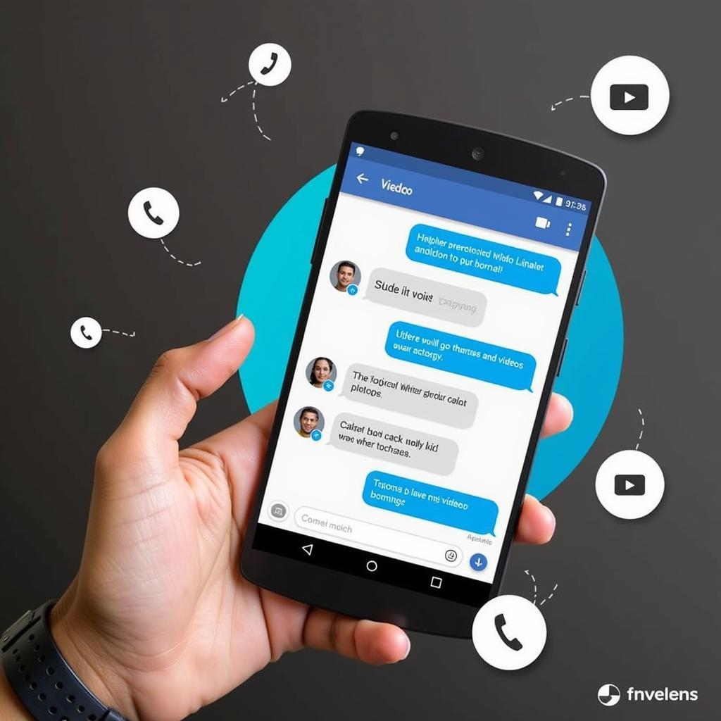 Message APK Functionality: Visual representation of a user interacting with a messaging app on their Android phone, showcasing features like texting, calling, and media sharing.