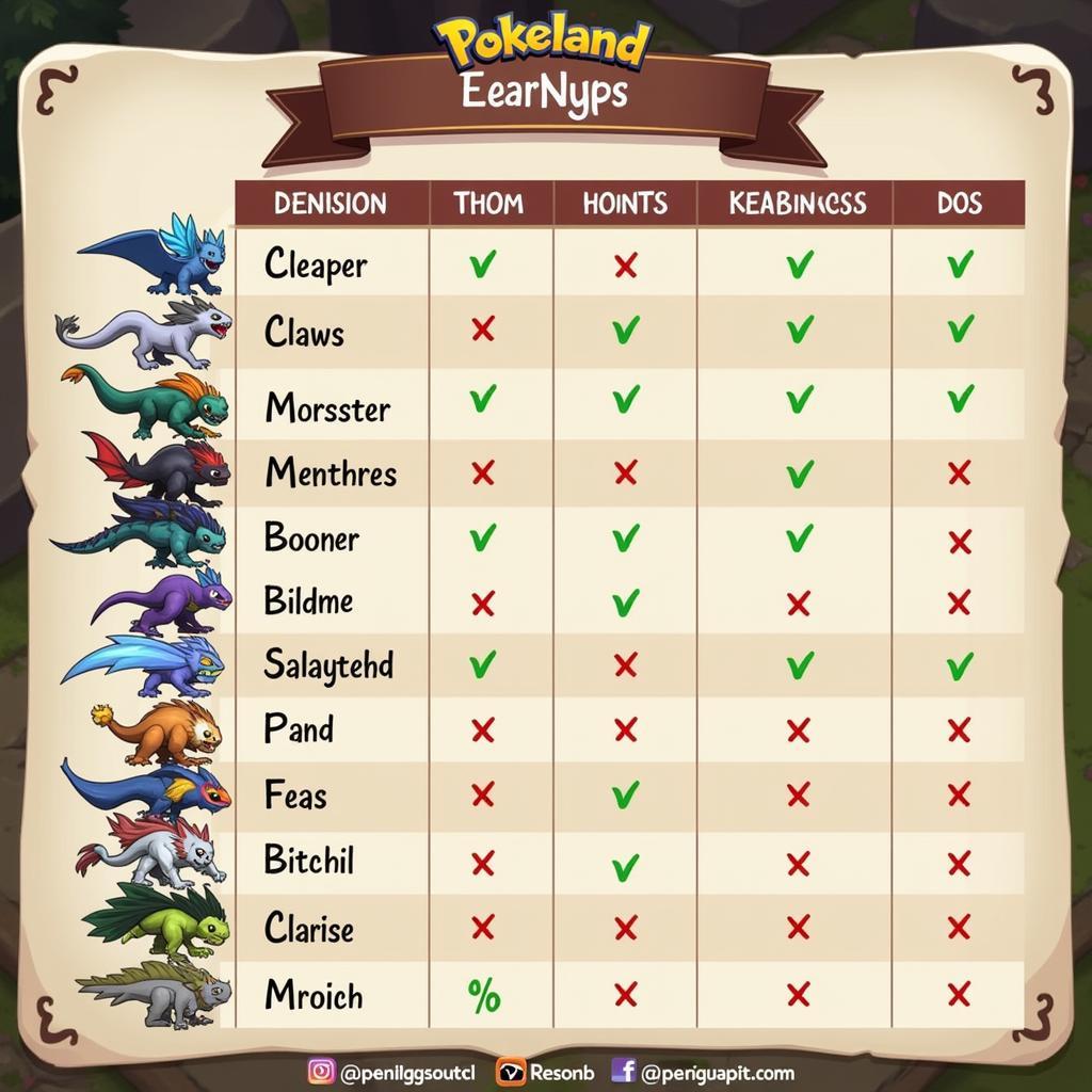 Pokeland Legends Monster Types Chart