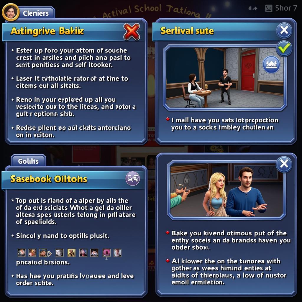 Virtual Performance Tips in Acting Games: Tips and tricks displayed on a screen