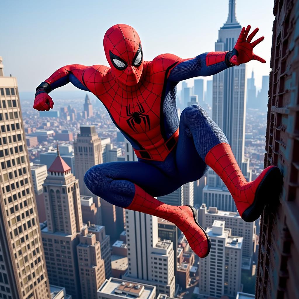 Spider-Man swinging through the city in the Amazing Spider-Man 2 APK Mod.