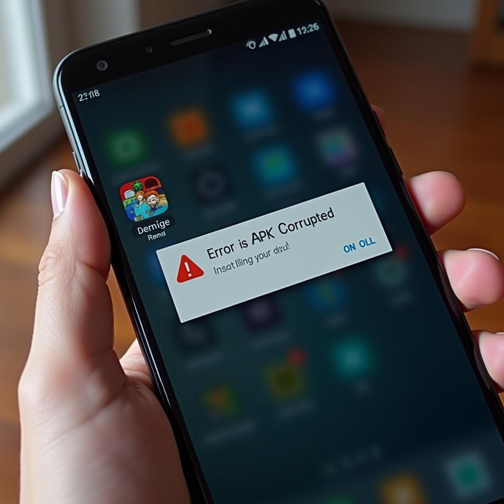 Smartphone displaying "APK Corrupted" error message