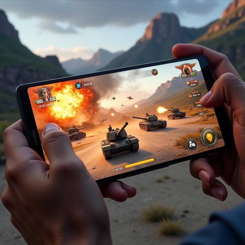 Intense tank battle gameplay on a mobile device