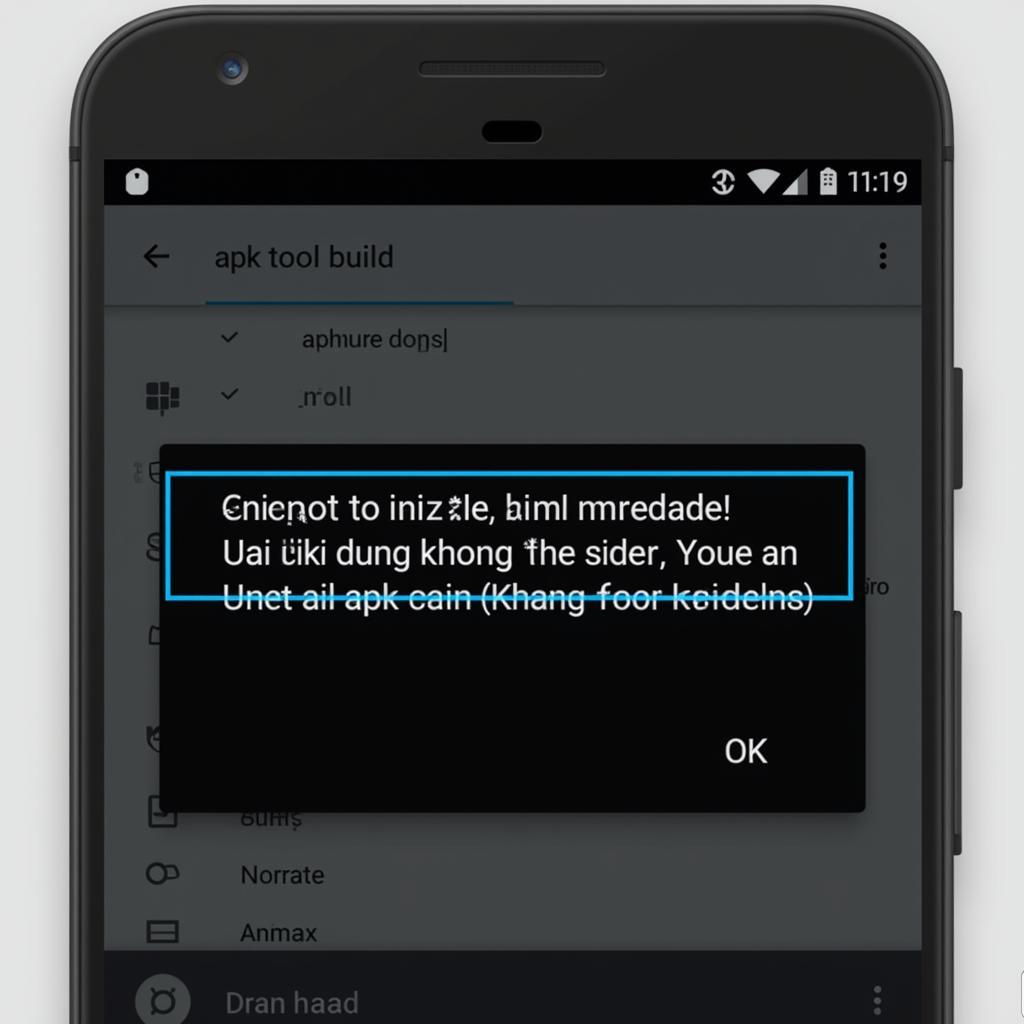 Screenshot of the "apk tool build lai ung dung khong the cai dat" error