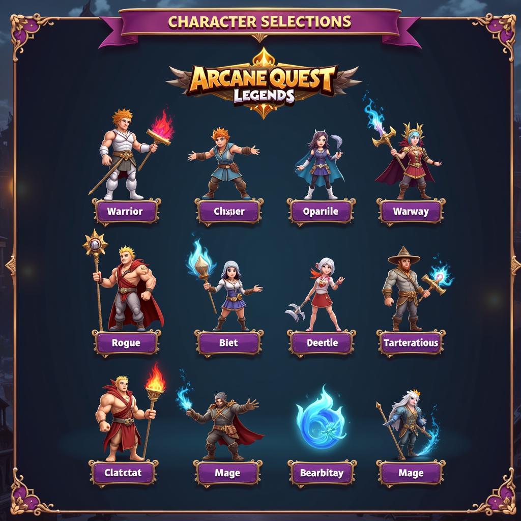 Arcane Quest Legends Character Selection Screen