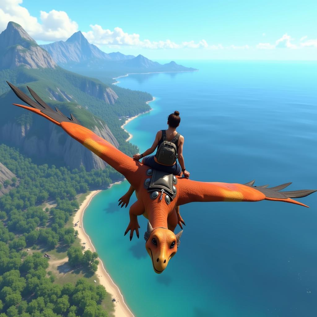 Flying a pterodactyl in Ark Mod APK