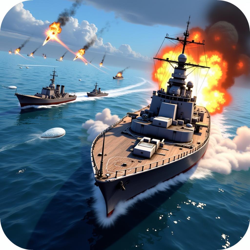 Atlantic Fleet Mod APK Battle Scene