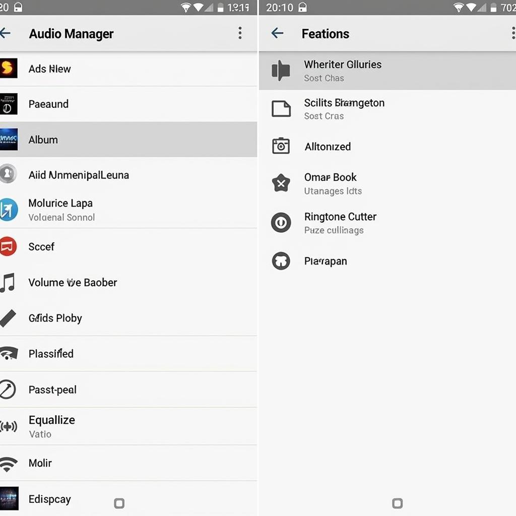 Example of an audio manager APK interface