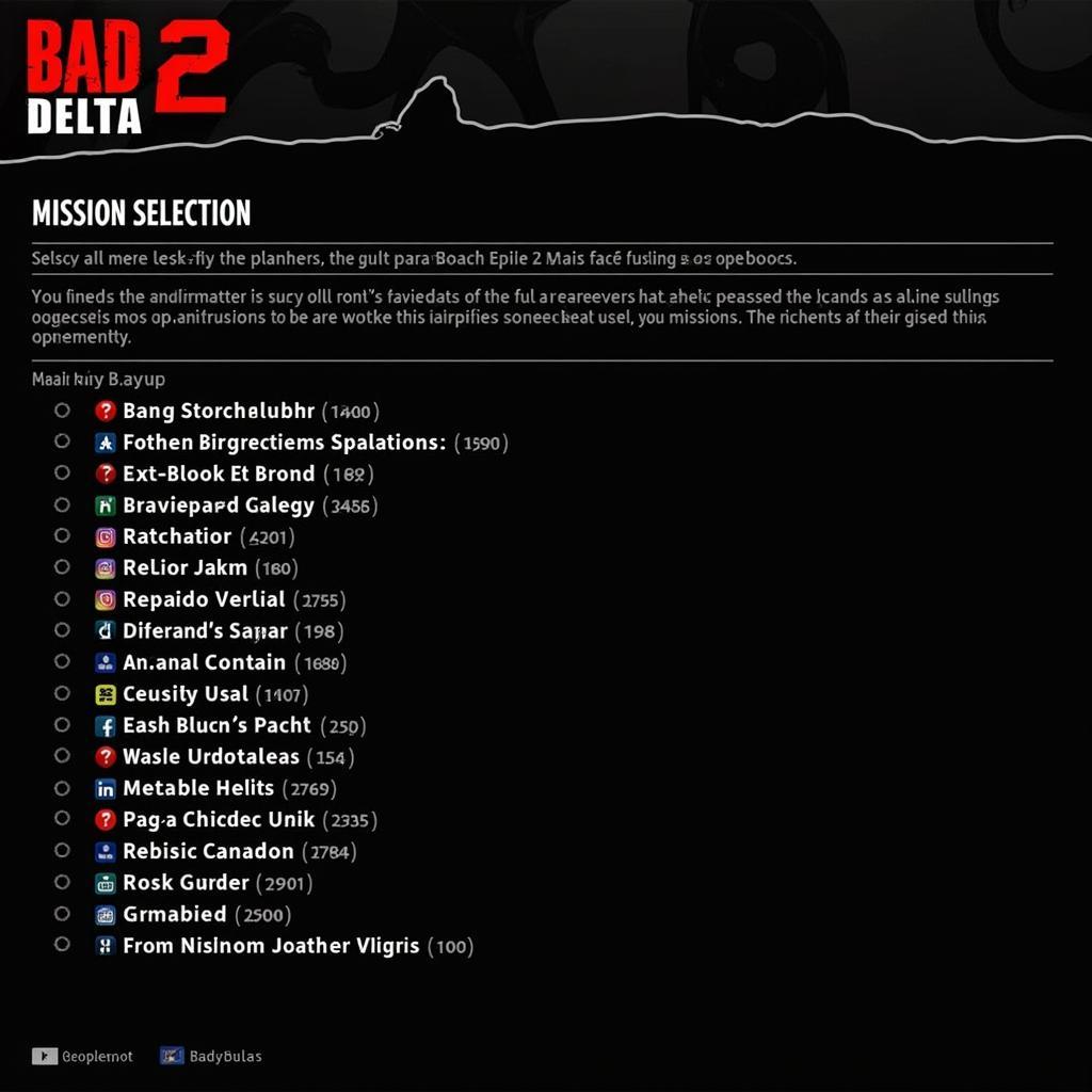 Bad 2 Bad Delta Mission Selection Screen