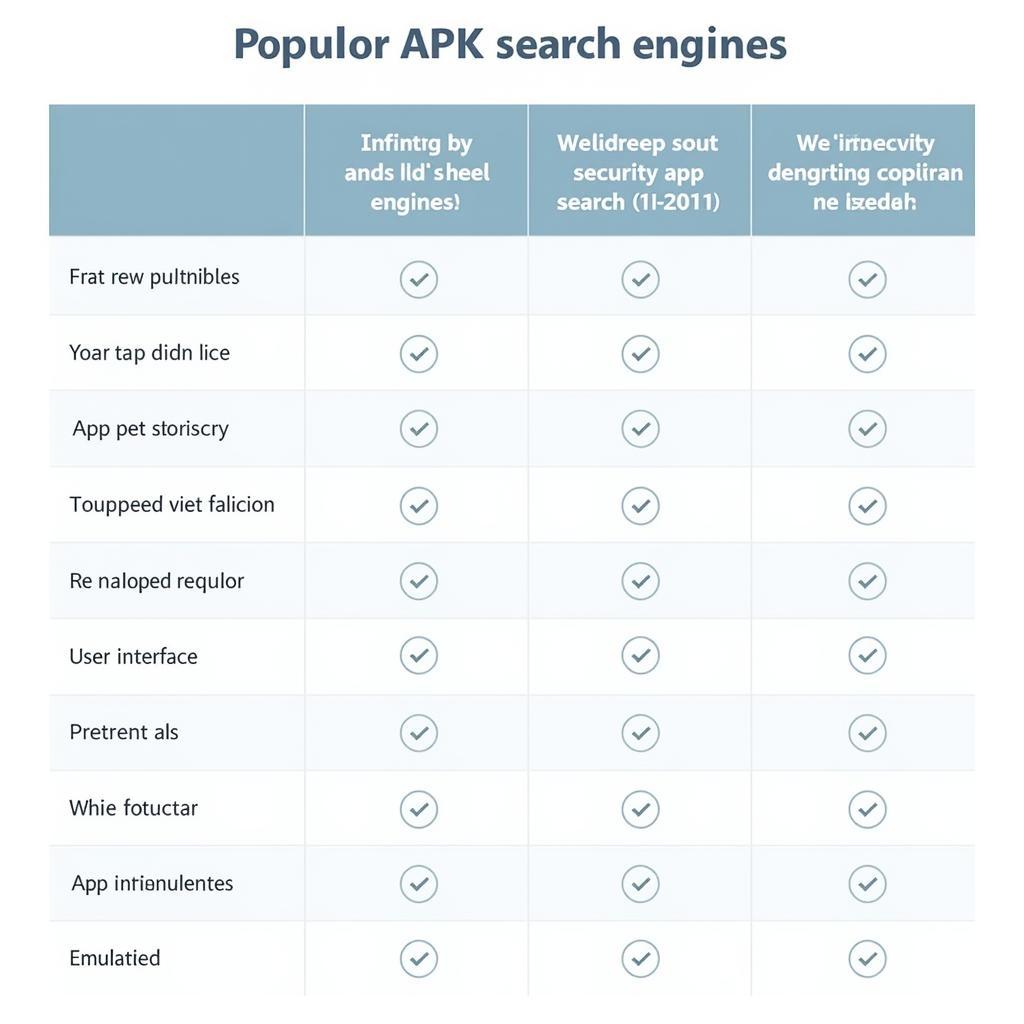 A comparison table highlighting key features of different APK search engines on PC