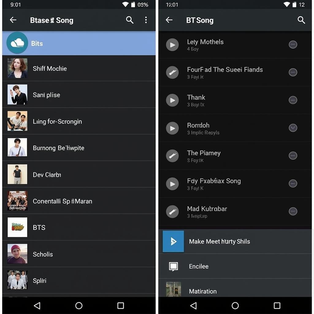 BTS Piano KPOP APK Song Selection Screen