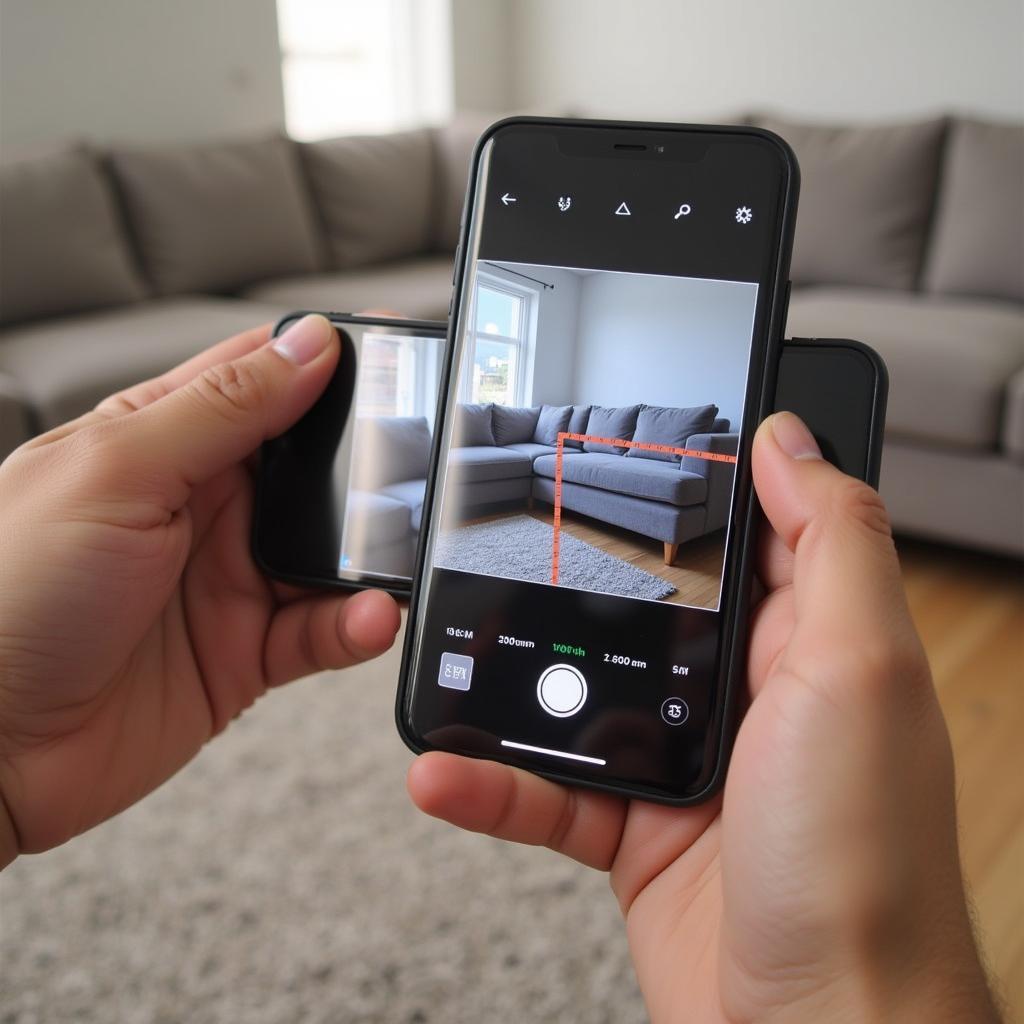 Using Camera Ruler APK to measure furniture dimensions