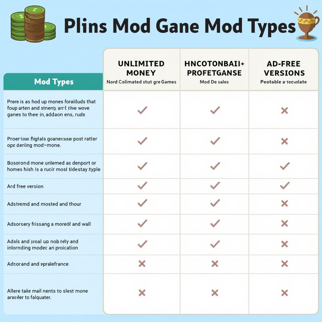 A comparison table highlighting different types of mod APKs and their features.