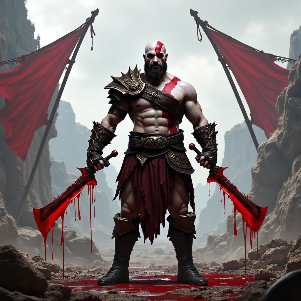 Kratos standing victorious after a battle