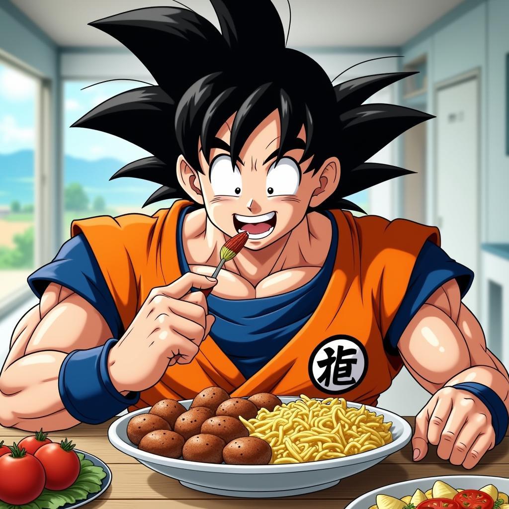 Goku Eating Saiyan Food in Chăm Sóc Goku APK