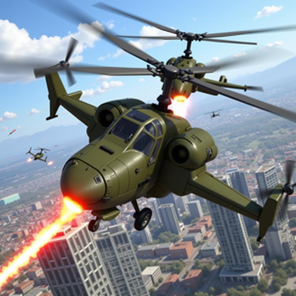 Gunship Battle Mod APK: Helicopter engaging in intense aerial combat