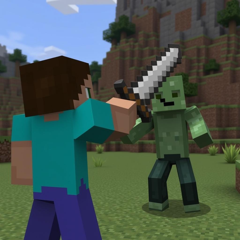 Fighting a zombie in Minecraft PE 0.16.1.0